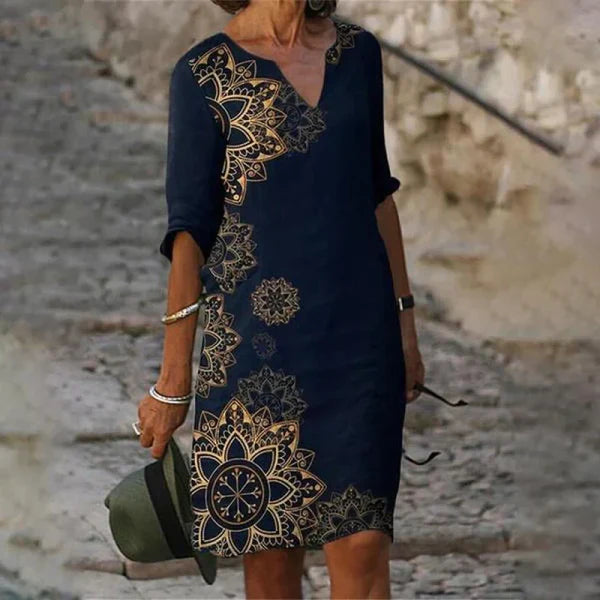 Cream Floral Embroidered V Neck Shift Dress