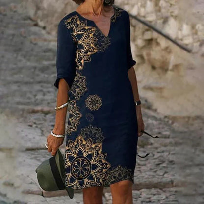 Cream Floral Embroidered V Neck Shift Dress