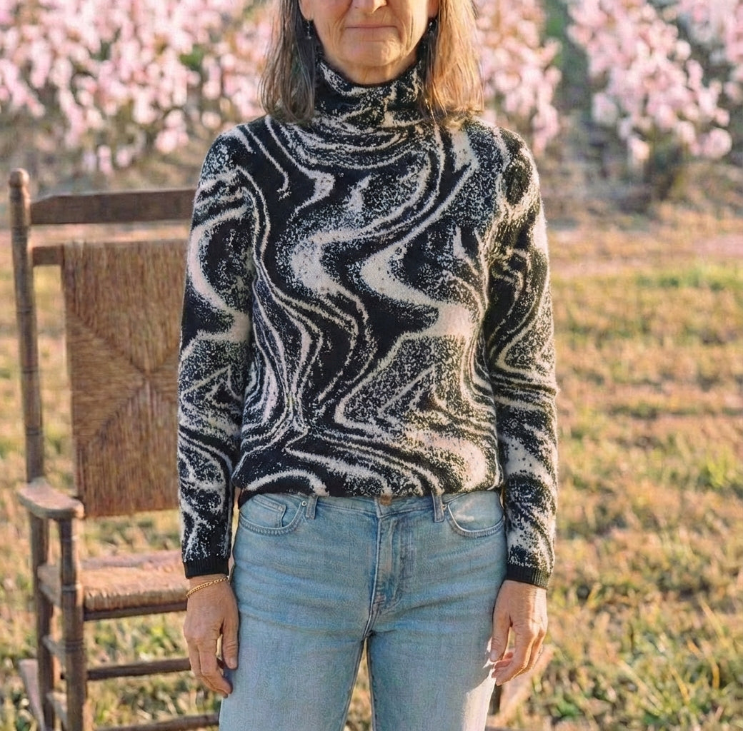 Cotton Turtleneck with Swirl Pattern