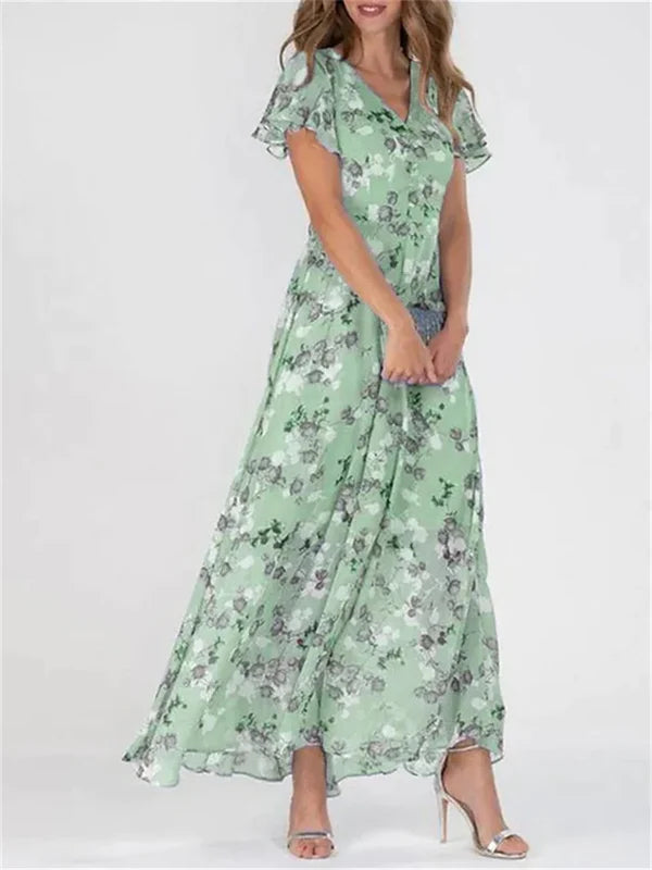Floral Ruffle Sleeve Maxi Dress