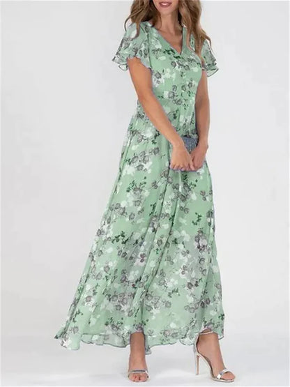 Floral Ruffle Sleeve Maxi Dress
