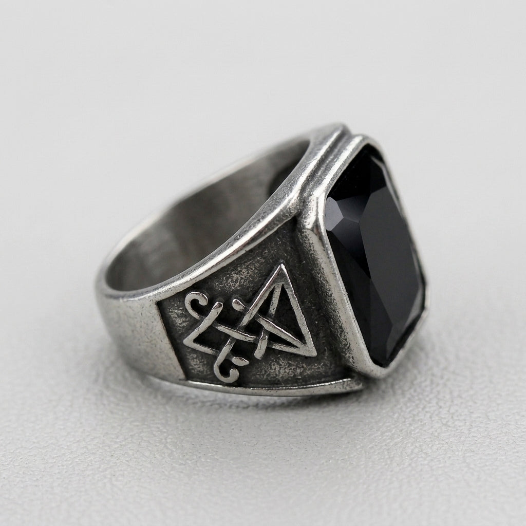 Signet Ring with Black Gemstone - Small Style