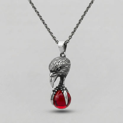 Eagle Claw Pendant Necklace with Red Stone