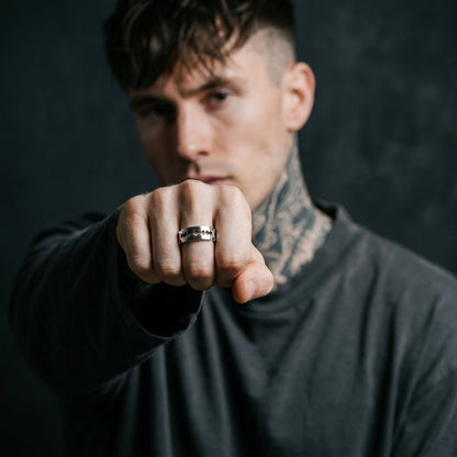 Serrated Blade Cut-Out Silver Band Ring