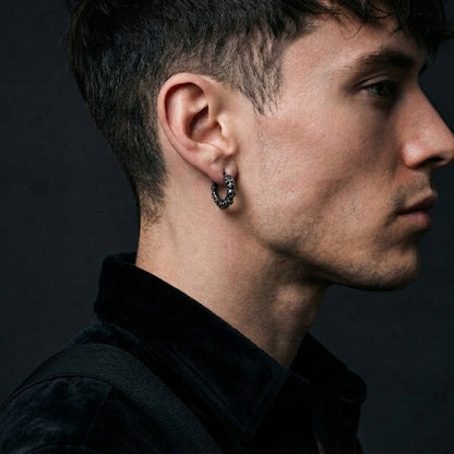 Dark Silver Skull Hoop Earrings