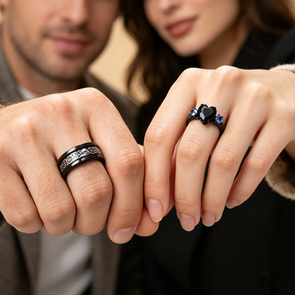 Black Gothic Heart Ring Set
