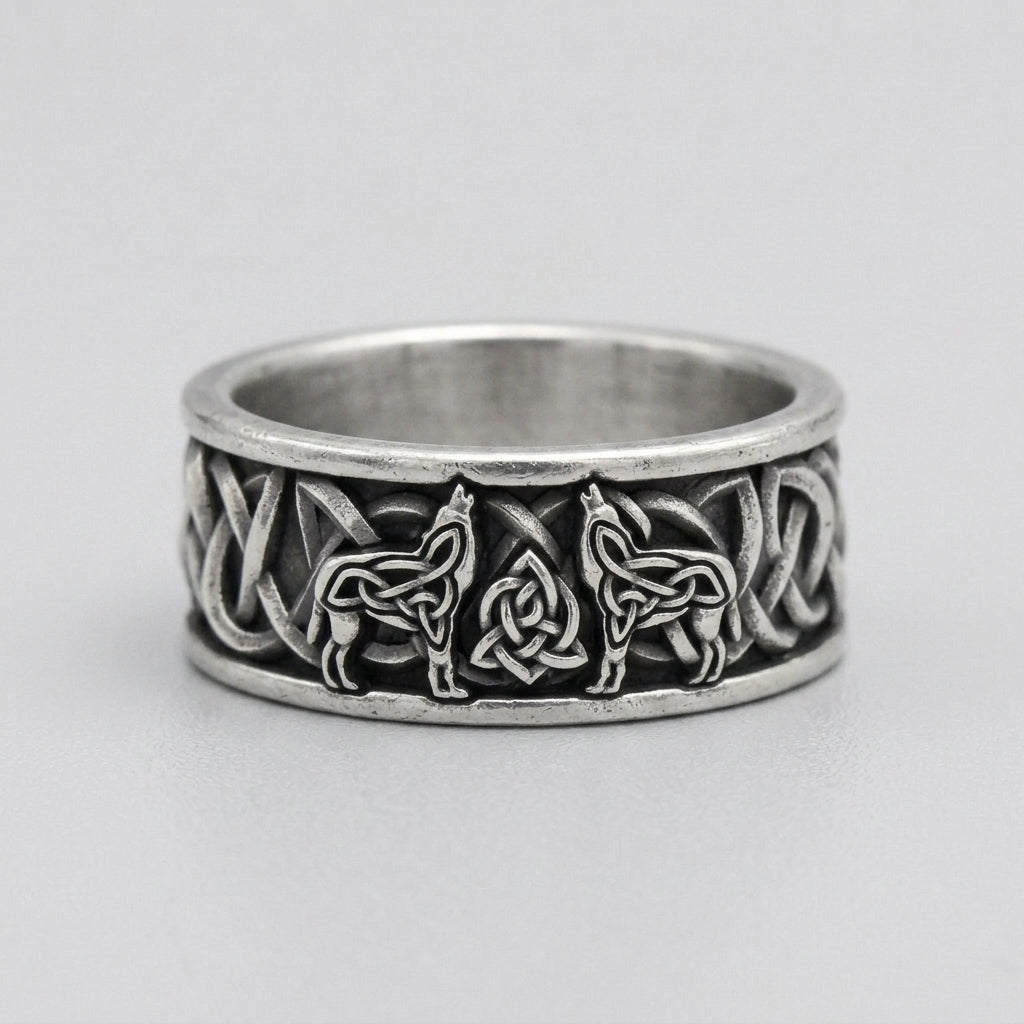Knotwork Wolf Band Ring