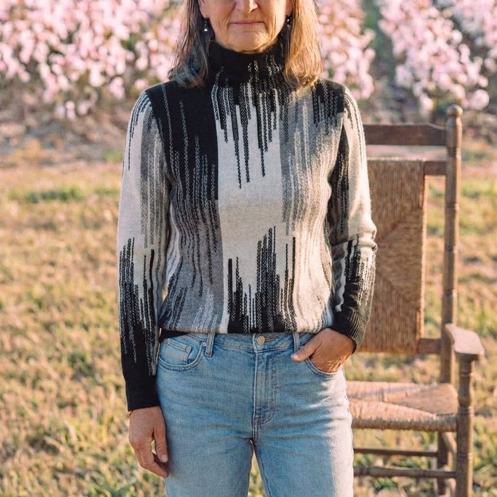 Cotton Turtleneck with Abstract Marble Pattern