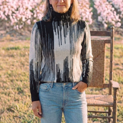 Cotton Turtleneck with Abstract Marble Pattern