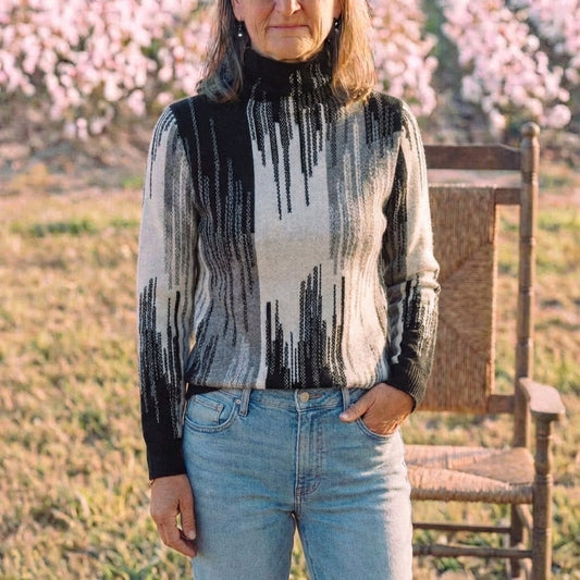 Cotton Turtleneck with Abstract Marble Pattern