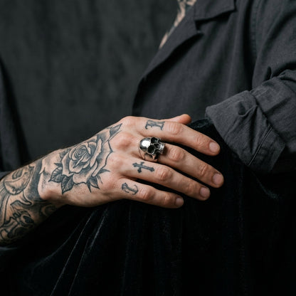 Classic Half-Jaw Skull Wide Band Ring