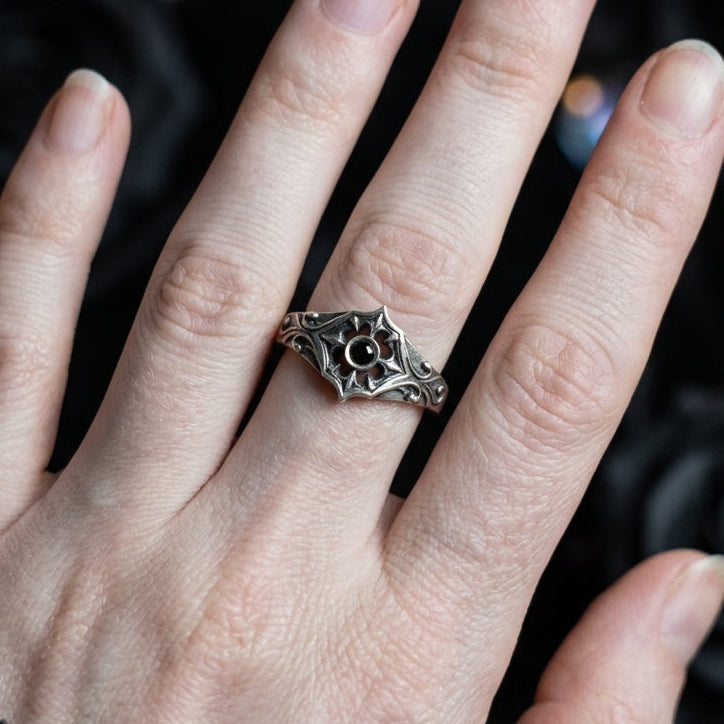 Gothic Black Gemstone Ring Sterling