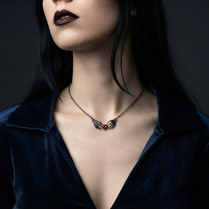 Skeleton Hands Red Heart Necklace