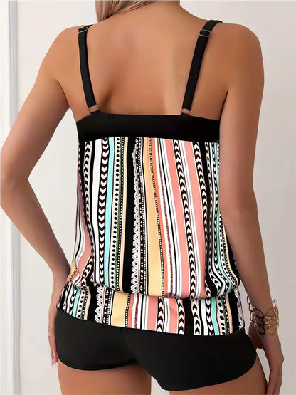 Striped tankini with print