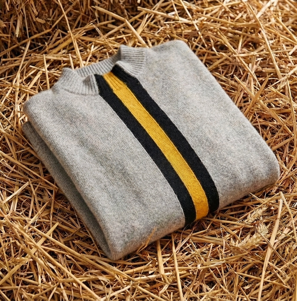 Cotton Sweater Black with Yellow Stripe Accents