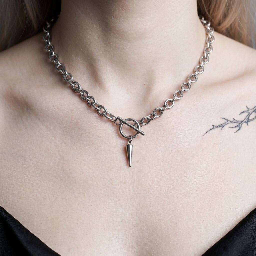 Stainless Steel Spike Toggle Necklace