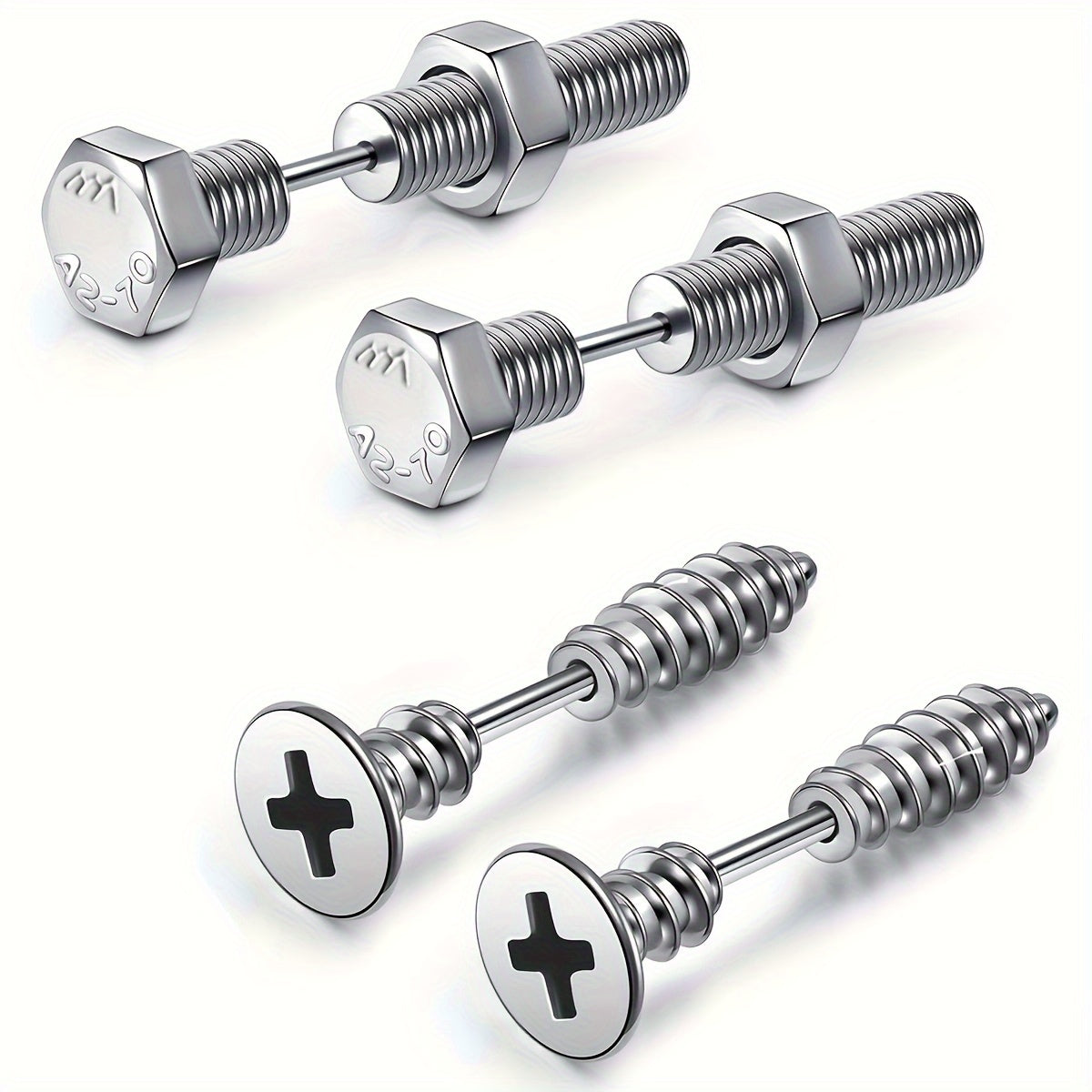 Stainless Steel Stud Earrings 4-Pack