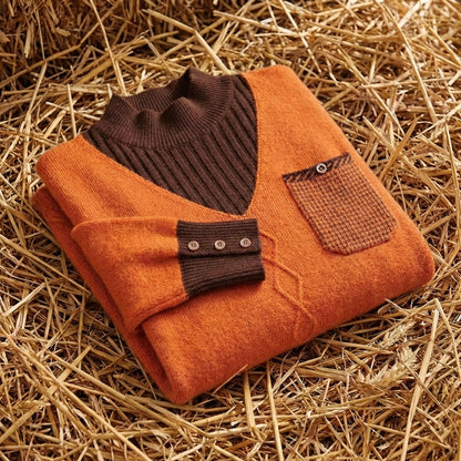 Cotton V-Neck Sweater with Chest Logo