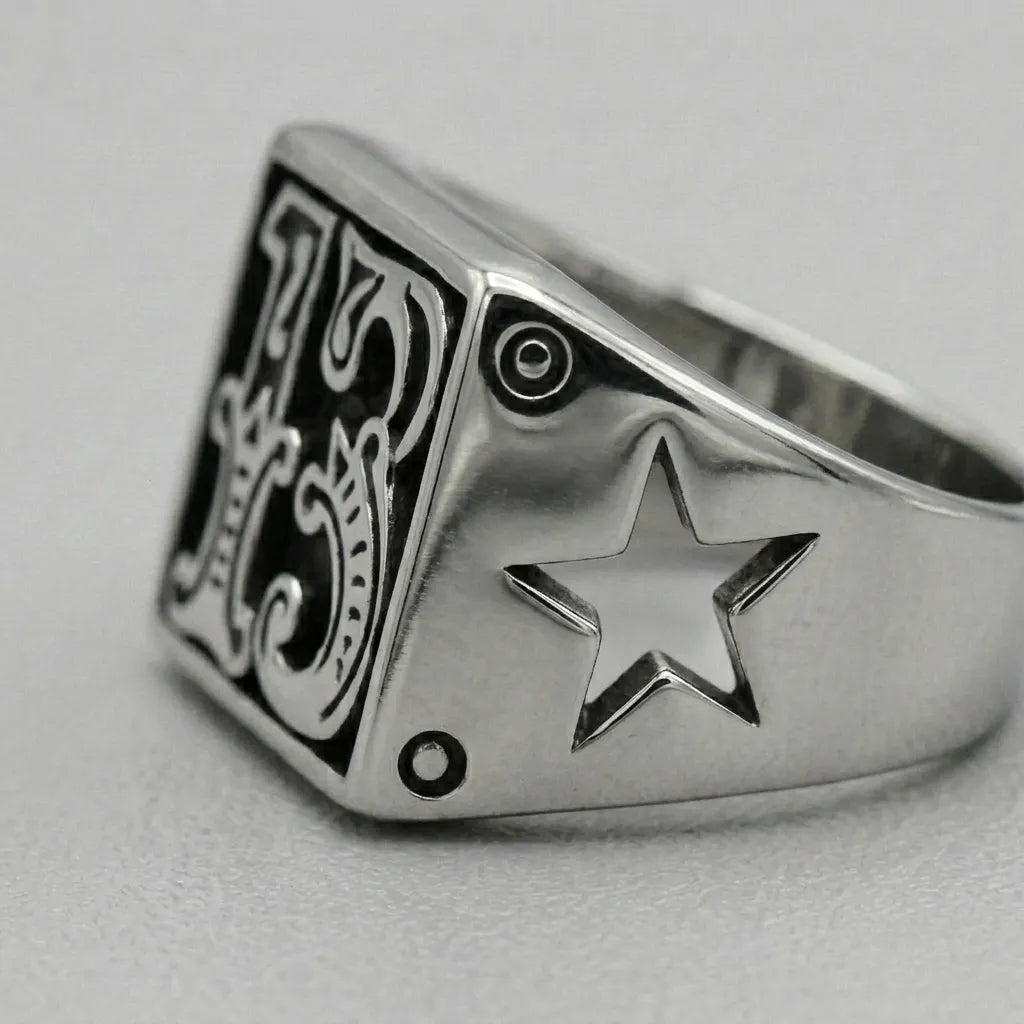 Lucky 13 Ornate Signet Ring