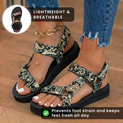 Orthopedic Tribal Print Platform Sandals - Adjustable Tie Straps