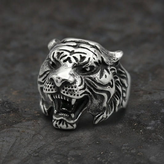 Roaring Tiger Head Wide Band Ring