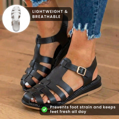 Orthopedic Leather Fisherman Sandals - Multi-Strap Buckle Closure