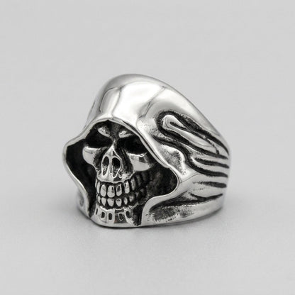 Hooded Skull Grim Reaper Statement Ring