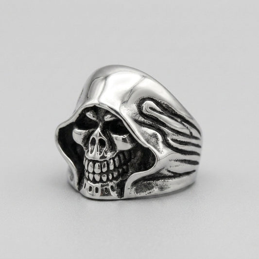 Hooded Skull Grim Reaper Statement Ring