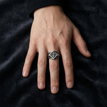Brushed Cross Signet Ring