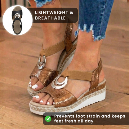 Orthopedic Textured Espadrille Platform Sandals - Triple Ring Hardware Detail