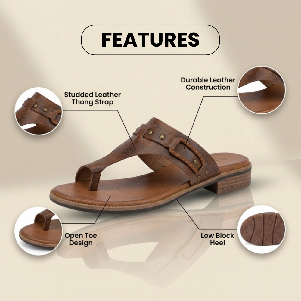Orthopedic Leather Toe-Loop Sandals - Buckle Accent Cork Footbed