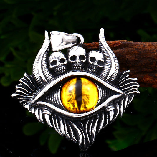Steel Warrior European And American Jewelry Stainless Steel Devil's Eye Skull Pendant Men's Titanium Steel Pendant