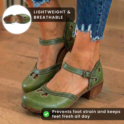 Orthopedic Leather Color-Block Mary Janes - Cutout Pattern & Dual-Buckle