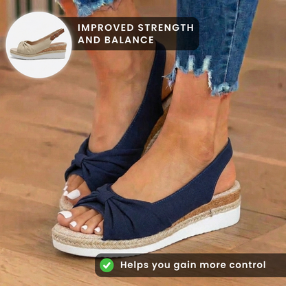 Orthopedic Knot-Front Espadrille Wedge Sandals - Ankle Buckle Strap