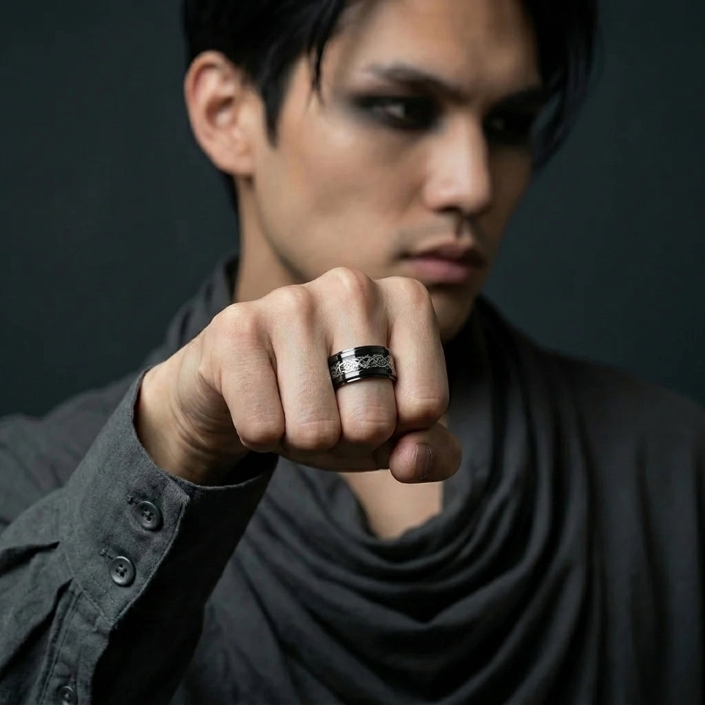 Black Gothic Heart Ring Set