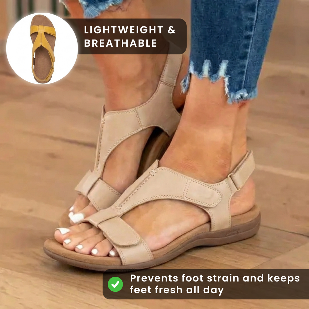 Orthopedic Leather Ankle-Strap Sandals - Contoured T-Bar Cork Footbed