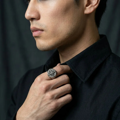 North Star Compass Rose Signet Ring