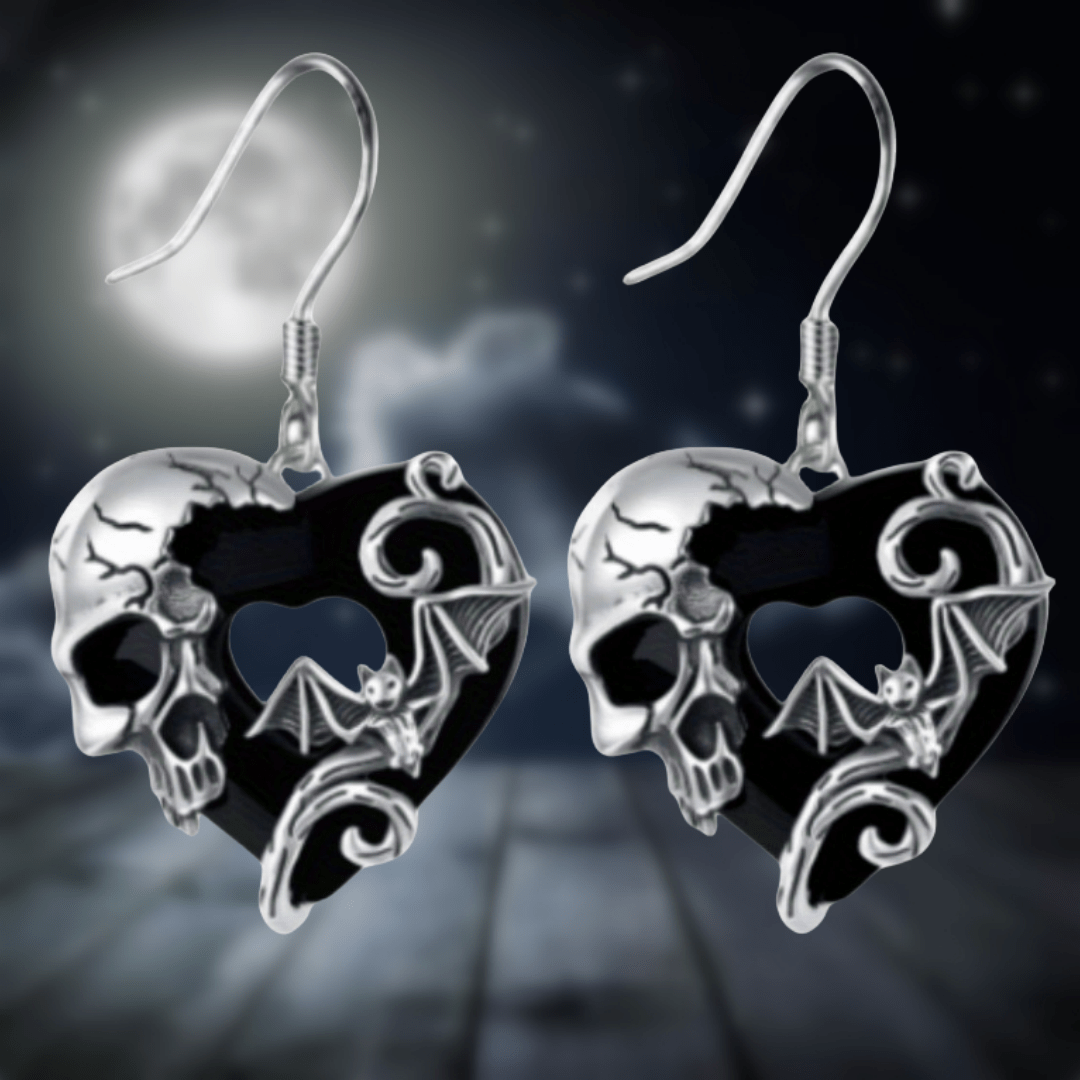 Heart Skull & Bat Earrings
