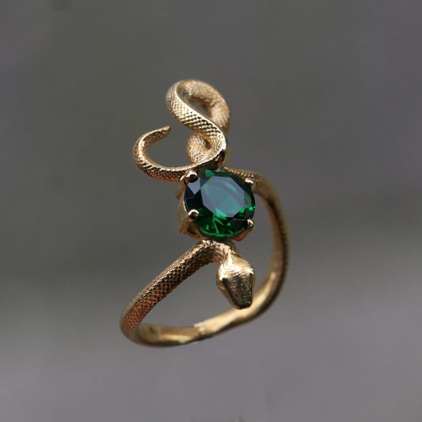Vintage Gothic Ring with Green Cubic Zirconia Copper Material Unique