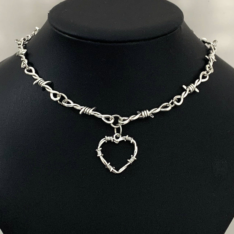 Wire Thorn Heart & Sword Necklace