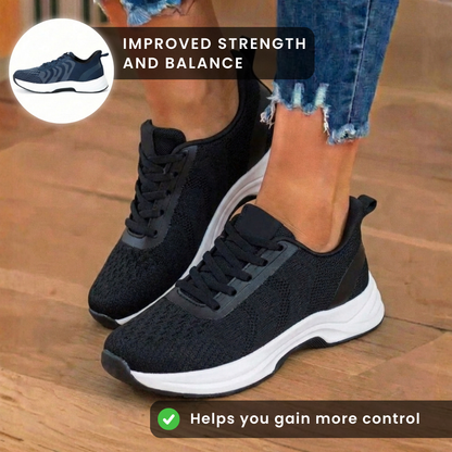 Orthopedic Knit Athletic Sneakers - Wave Pattern & Cushioned Sole