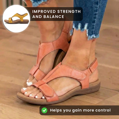 Orthopedic Leather Ankle-Strap Sandals - Contoured T-Bar Cork Footbed