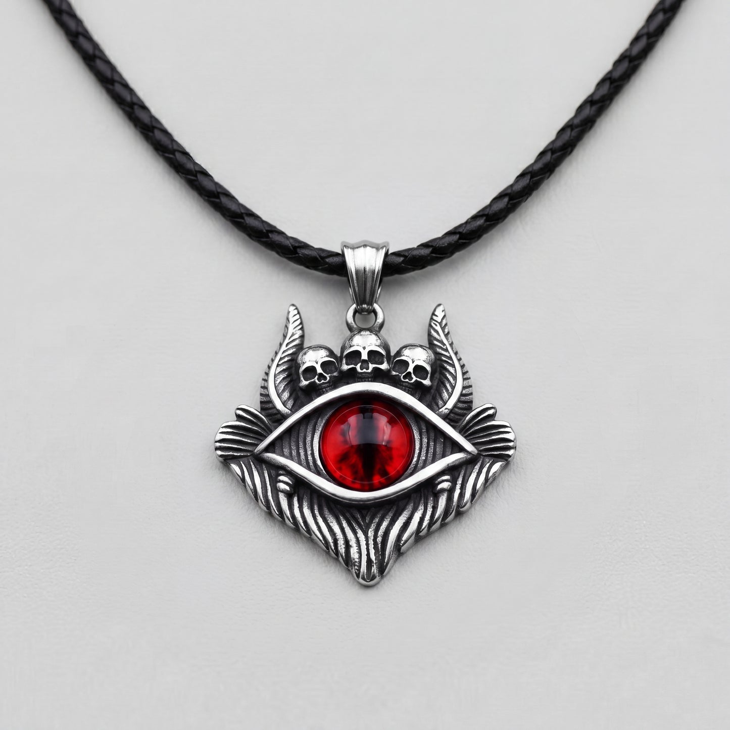 Dragon Eye Pendant with Skulls – Red Gemstone Necklace