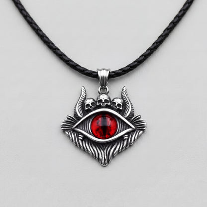 Dragon Eye Pendant with Skulls – Red Gemstone Necklace