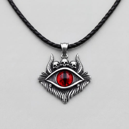 Dragon Eye Pendant with Skulls – Red Gemstone Necklace