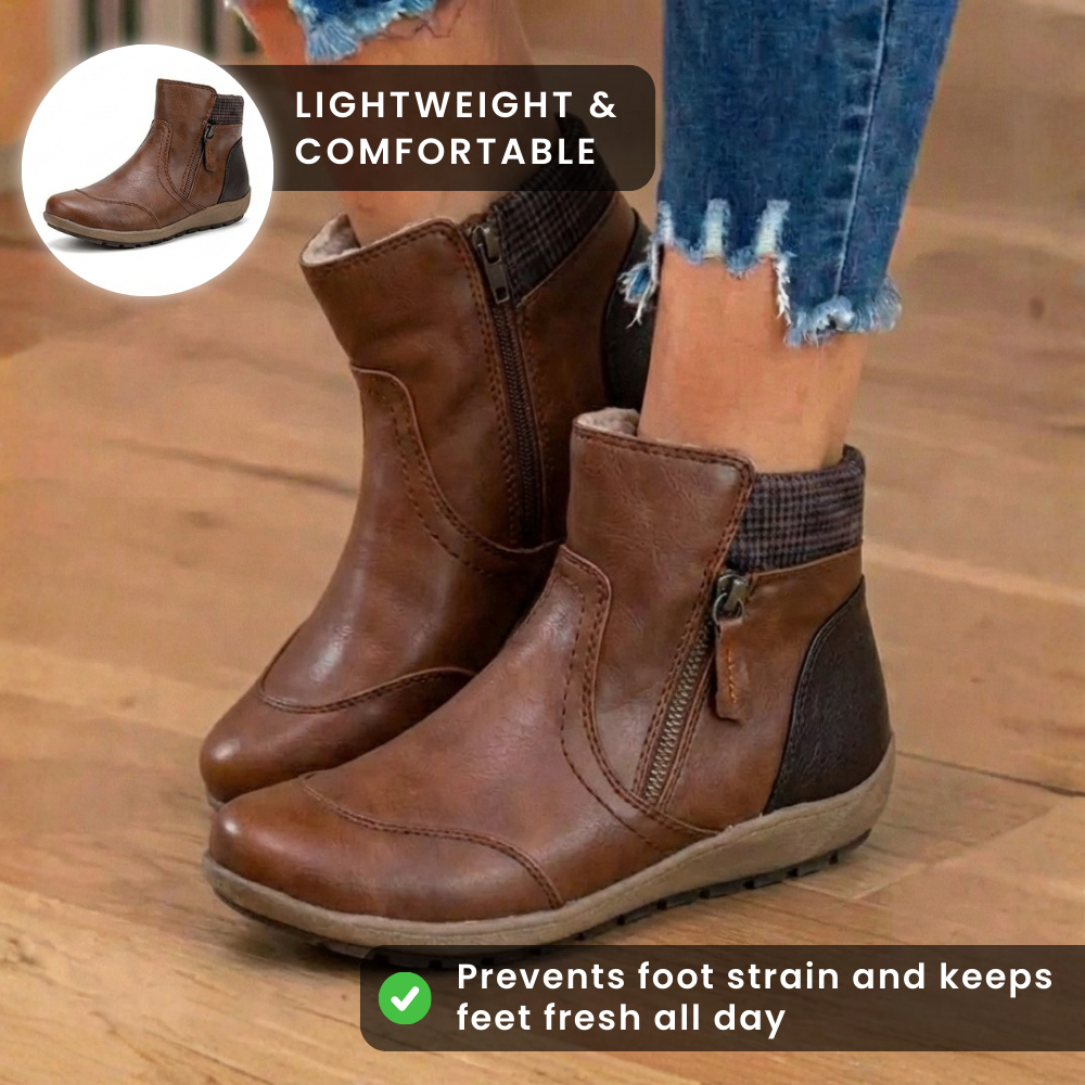 Orthopedic Leather Ankle Boots - Dual Side Zip Comfort Sole