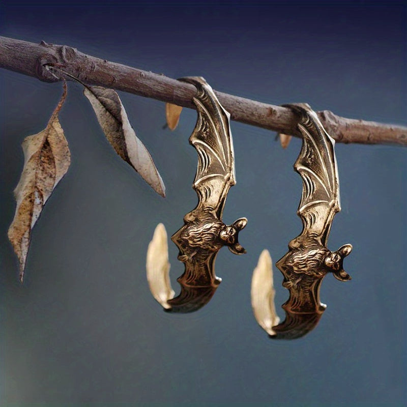 Circular Earrings for Women with a Gothic and the Silvery Animal Bat