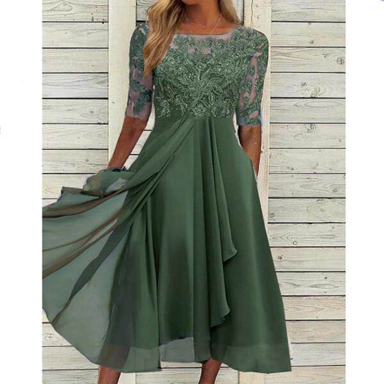 KS | Chiffon midi dress with transparent sleeves in midi length