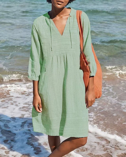 Hooded Cotton Midi Dress