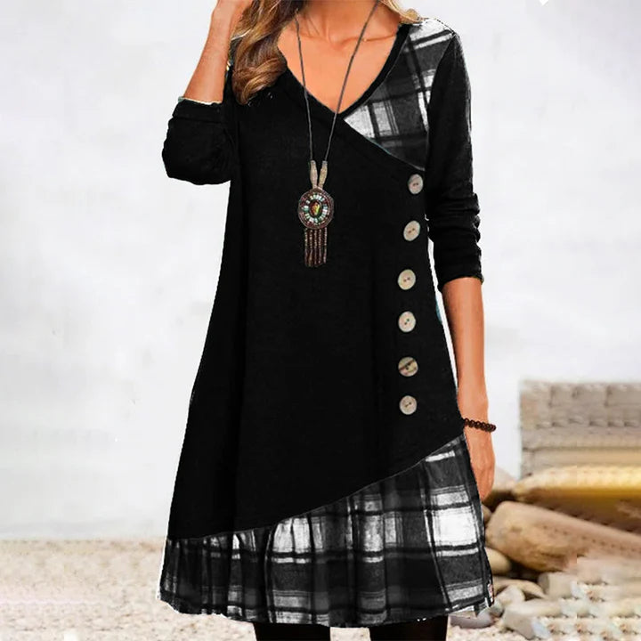 Plaid Trim Button Detail Tunic